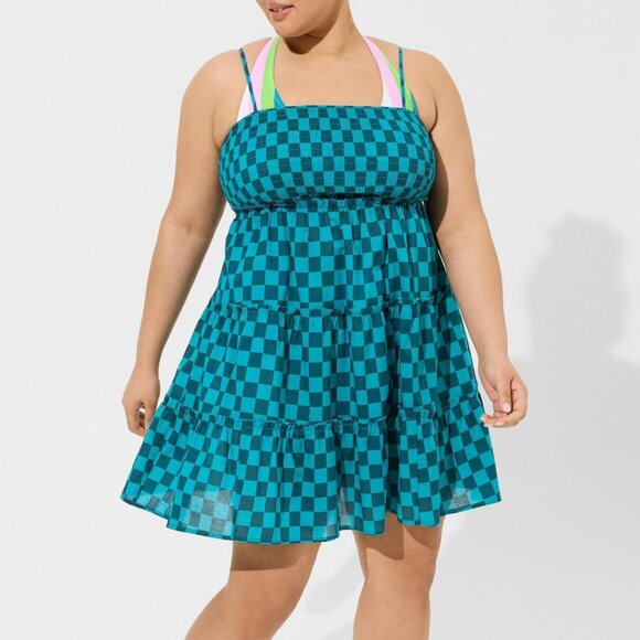 ❤️NWT VINTAGE TORRID SWIM COVER - POCKETS - COVERUP COTTON BEACH MINI DRESS - Picture 1 of 15